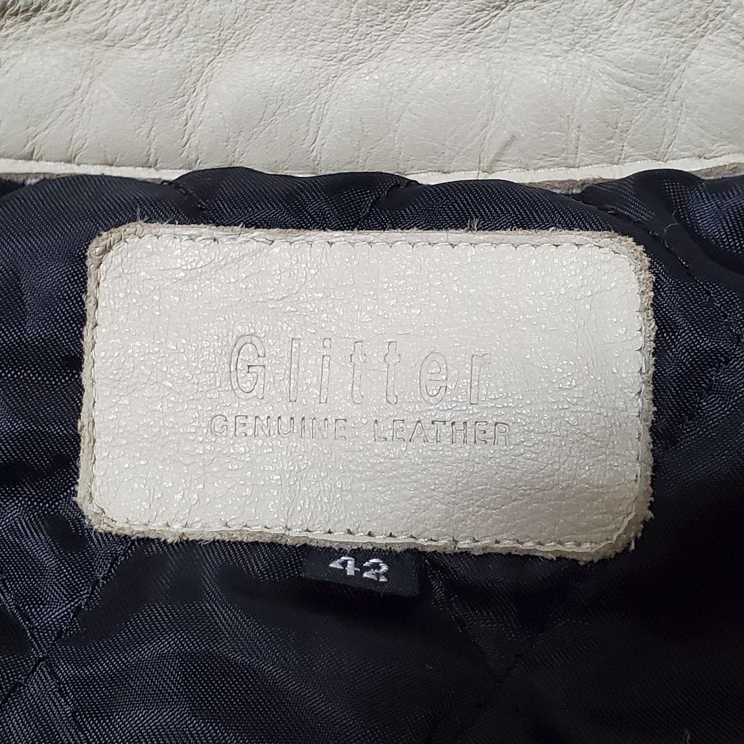 美品 Glitter シングルライダース 本革 アイボリー 42