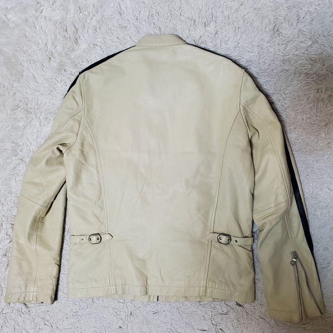 美品 Glitter シングルライダース 本革 アイボリー 42