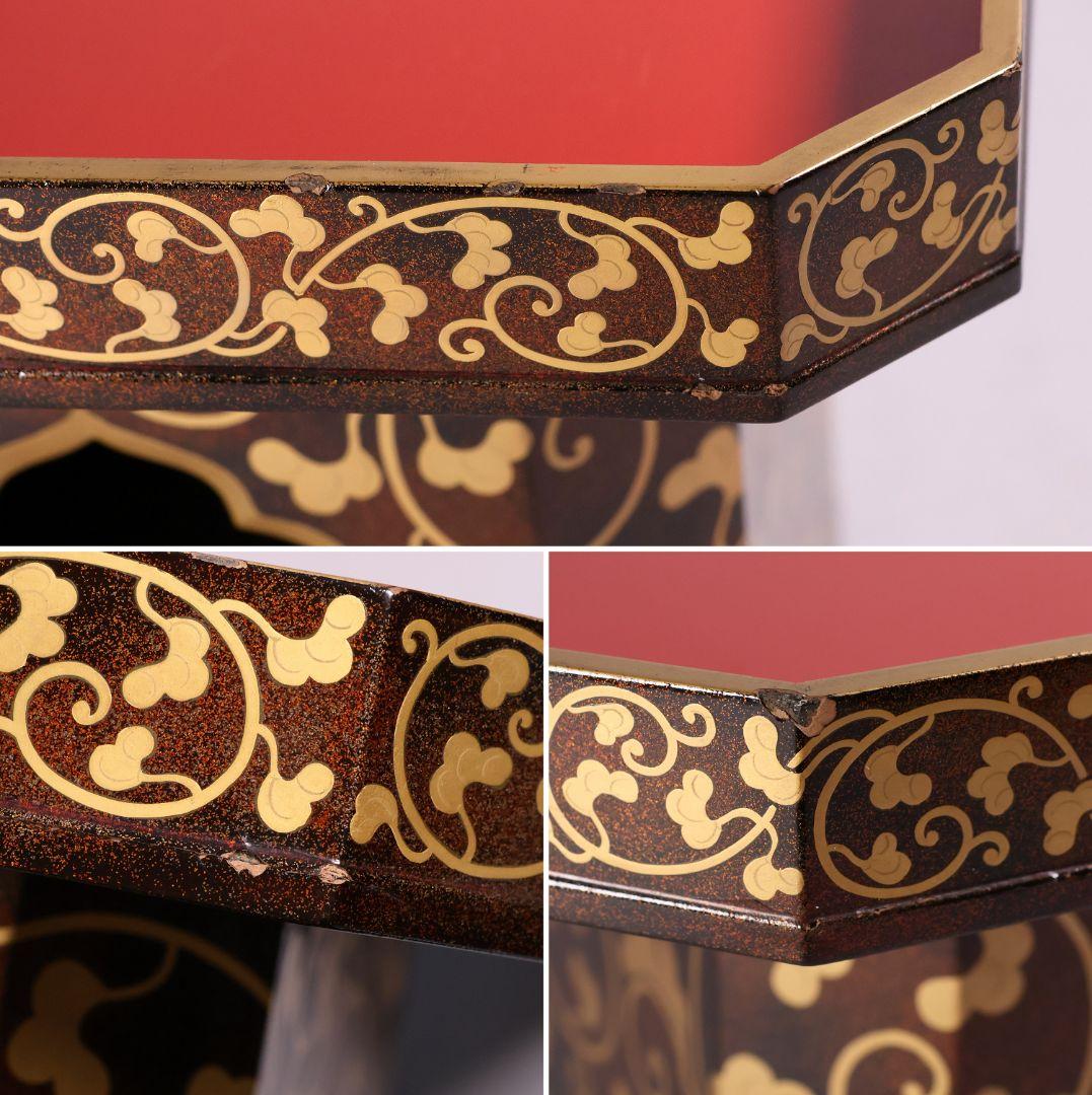 唐草蒔絵 三宝 高25.5cm 木製 朱塗 三宝台 金蒔絵 仏具【MA685】