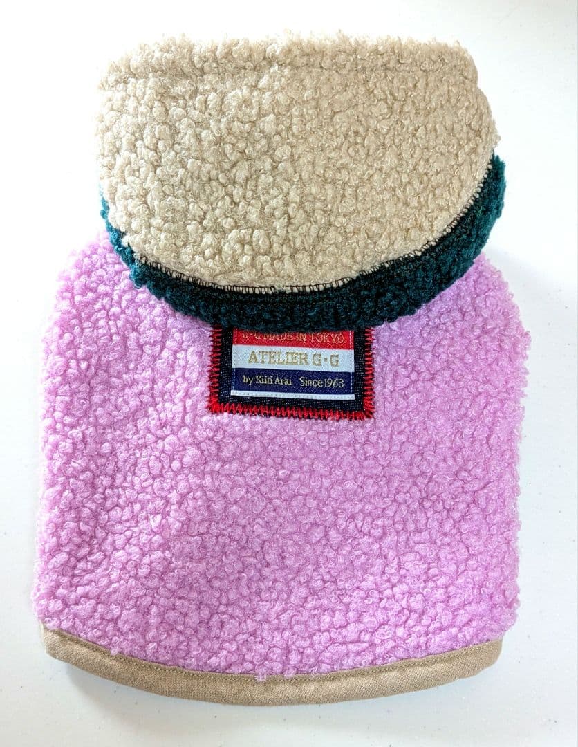 新品未使用　アトリエgg　クレイジーパッチボアベスト　ピンクベース