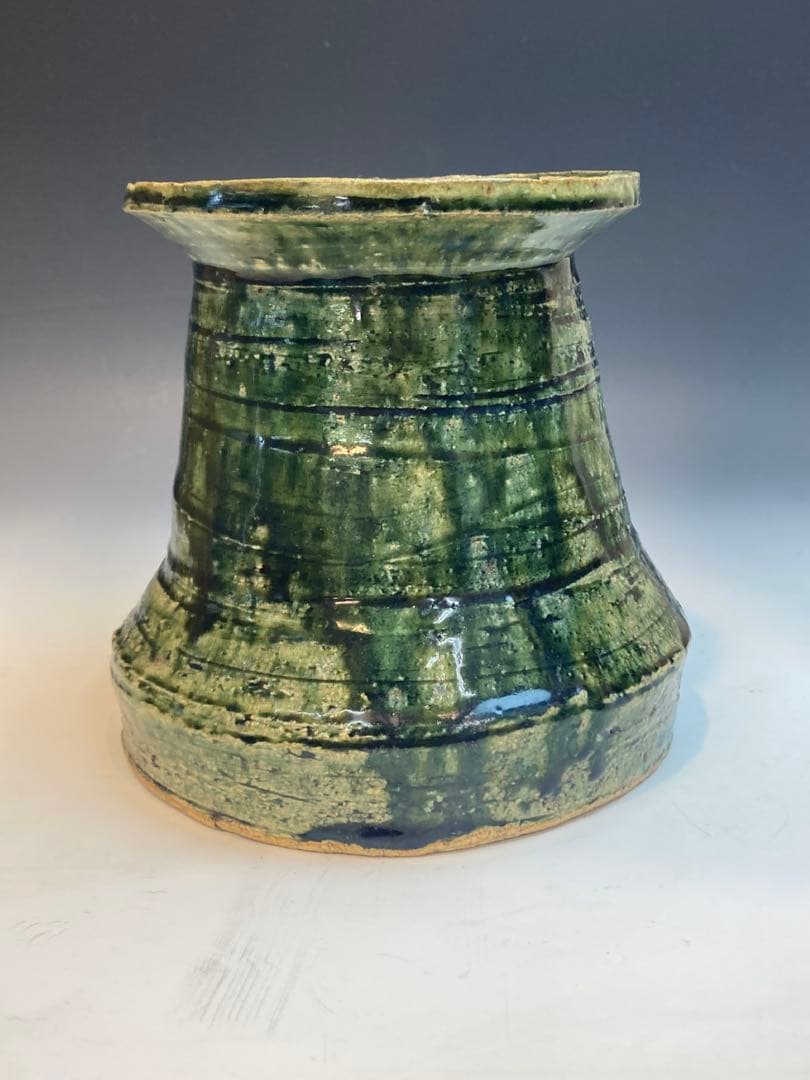 岡部嶺男 作 織部花入 花瓶 合箱 茶道具