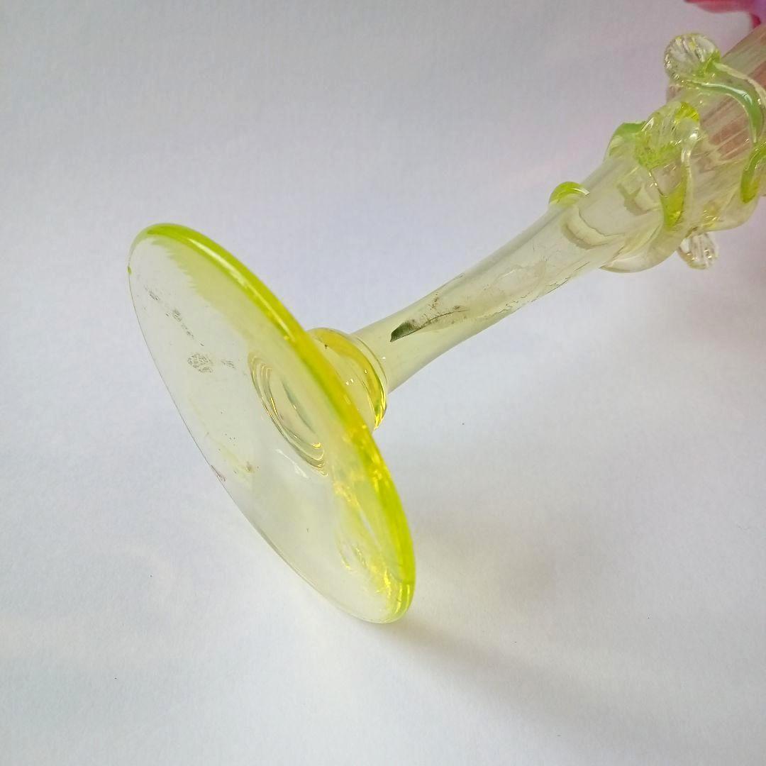 ★G1703★ アンティーク ウランガラス　花瓶　花器　ヨーロッパ