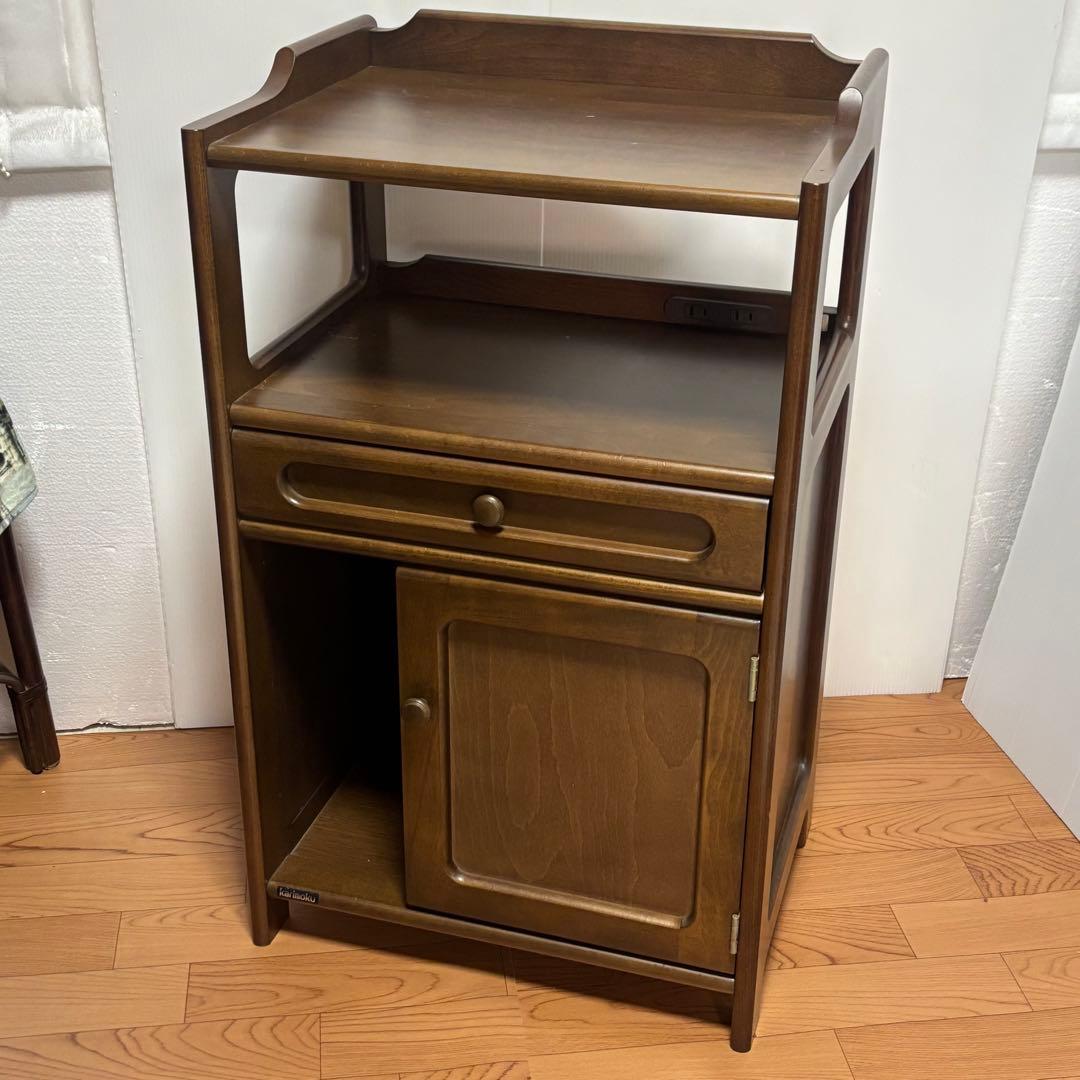 Karimoku カリモク 木製 電話台、FAX台　飾り棚 収納　レンジ台