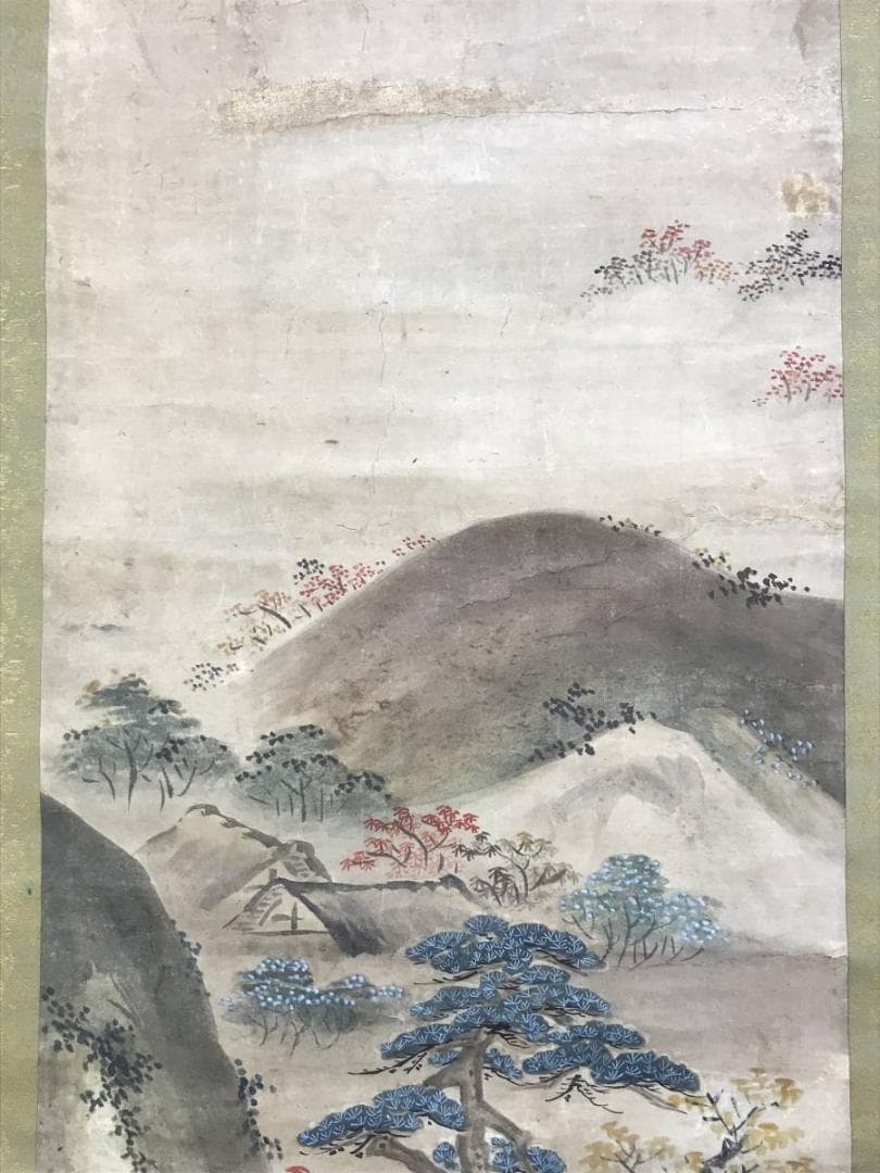 模写/狩野探幽/古画紅葉山水図/山水図/江戸時代/掛軸/名家伝来/AD-990