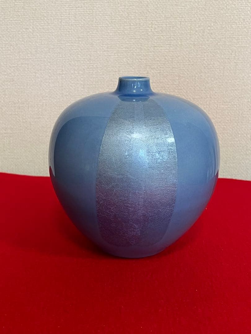 人間国宝内定 中田一於 淡青釉裏銀彩 花瓶 N47 日本工芸会正会員 九谷焼