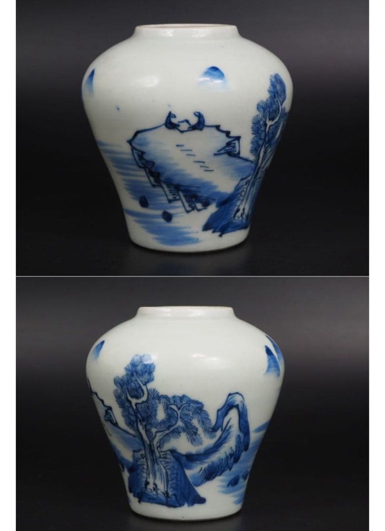 送料無料　旧家蔵出　江戸時代　山水高士図壺　木箱付