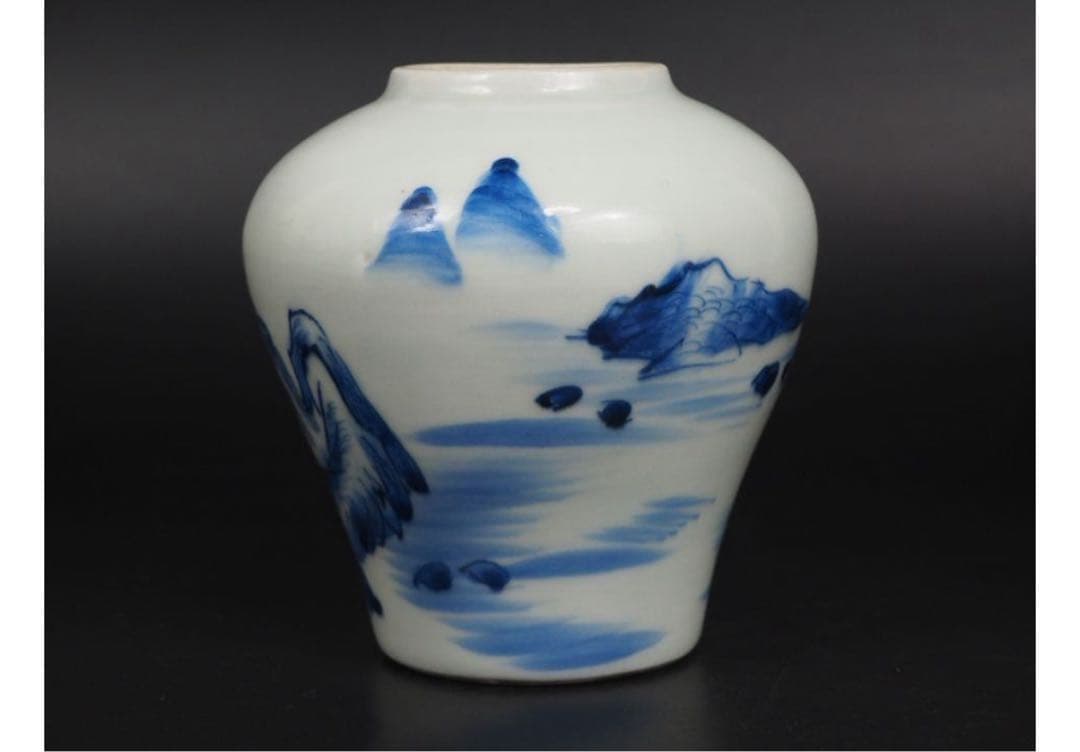 送料無料　旧家蔵出　江戸時代　山水高士図壺　木箱付