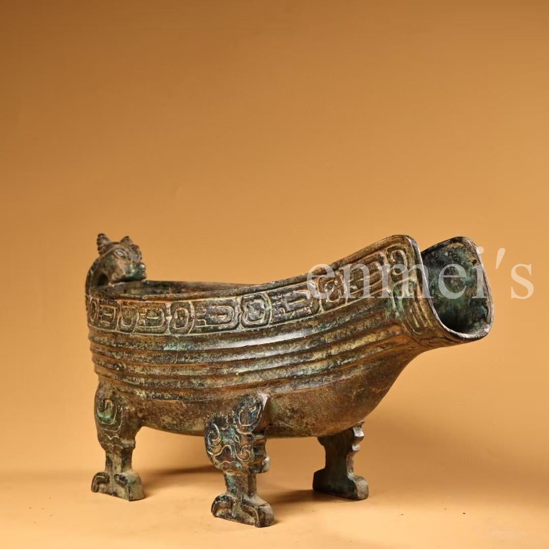 中国古美術・旧蔵青銅酒具・純銅密彫・純手作り・高浮彫・置物・酒器・茶道具