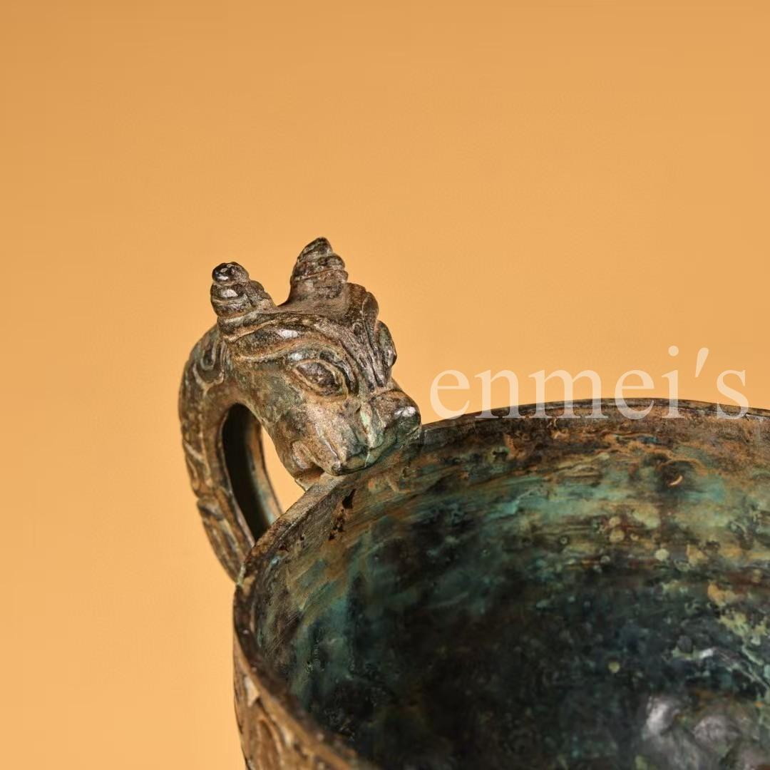 中国古美術・旧蔵青銅酒具・純銅密彫・純手作り・高浮彫・置物・酒器・茶道具