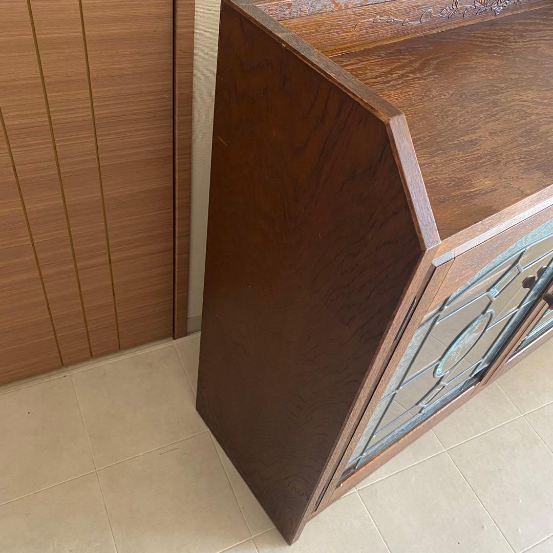 三越ブルージュ　キャビネット　三越家具　ステンドガラス　カントリー　英国　飾り棚