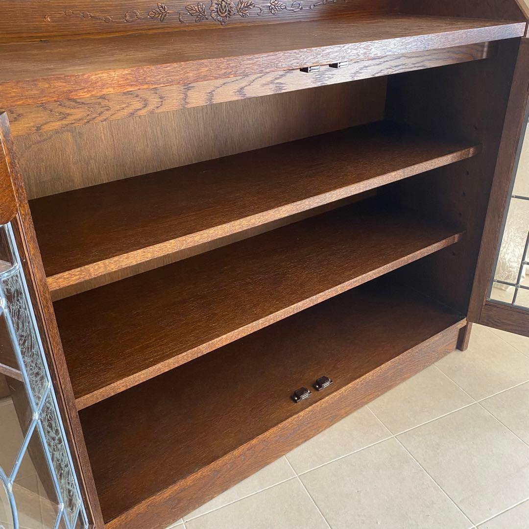 三越ブルージュ　キャビネット　三越家具　ステンドガラス　カントリー　英国　飾り棚