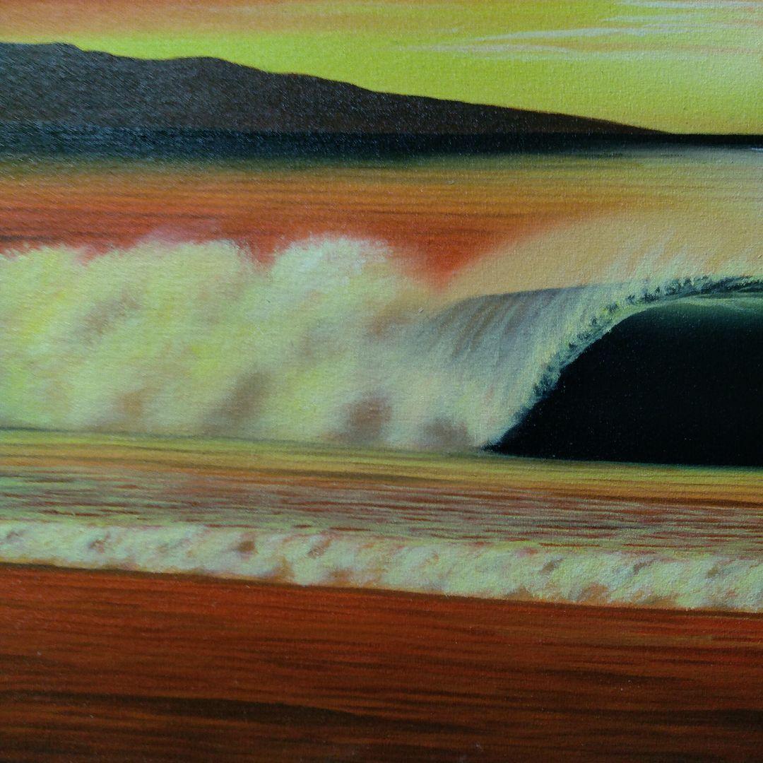 肉質油絵　横　特寸法　海　波　額装仕上げ品