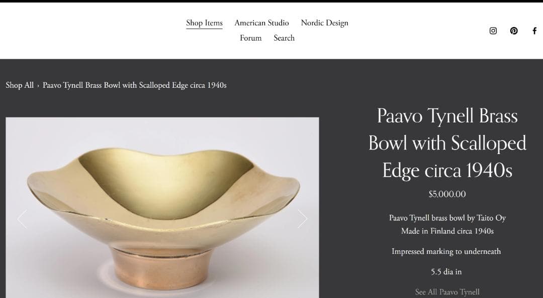 Paavo Tynell BrassBowl パーヴィティネルアアルト1940S