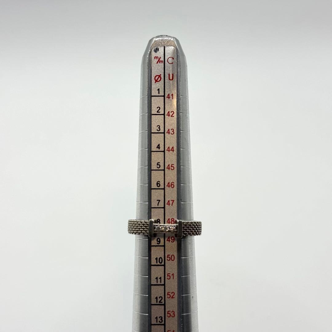 美品 ティファニー リング サマセット ダイヤ 3P メッシュ 8号 シルバー