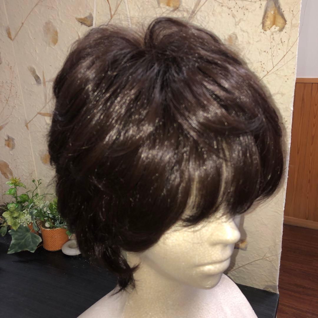 新品 医療用ウィッグ 総手植えショートカット 長め カール柔らか ブラウン