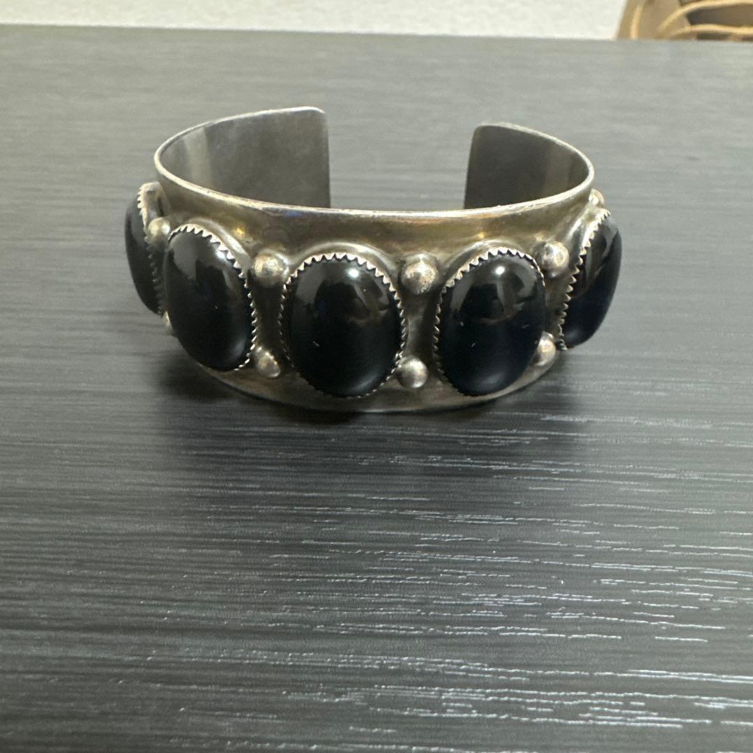 シルバー925 オーバル型 オニキス　バングル