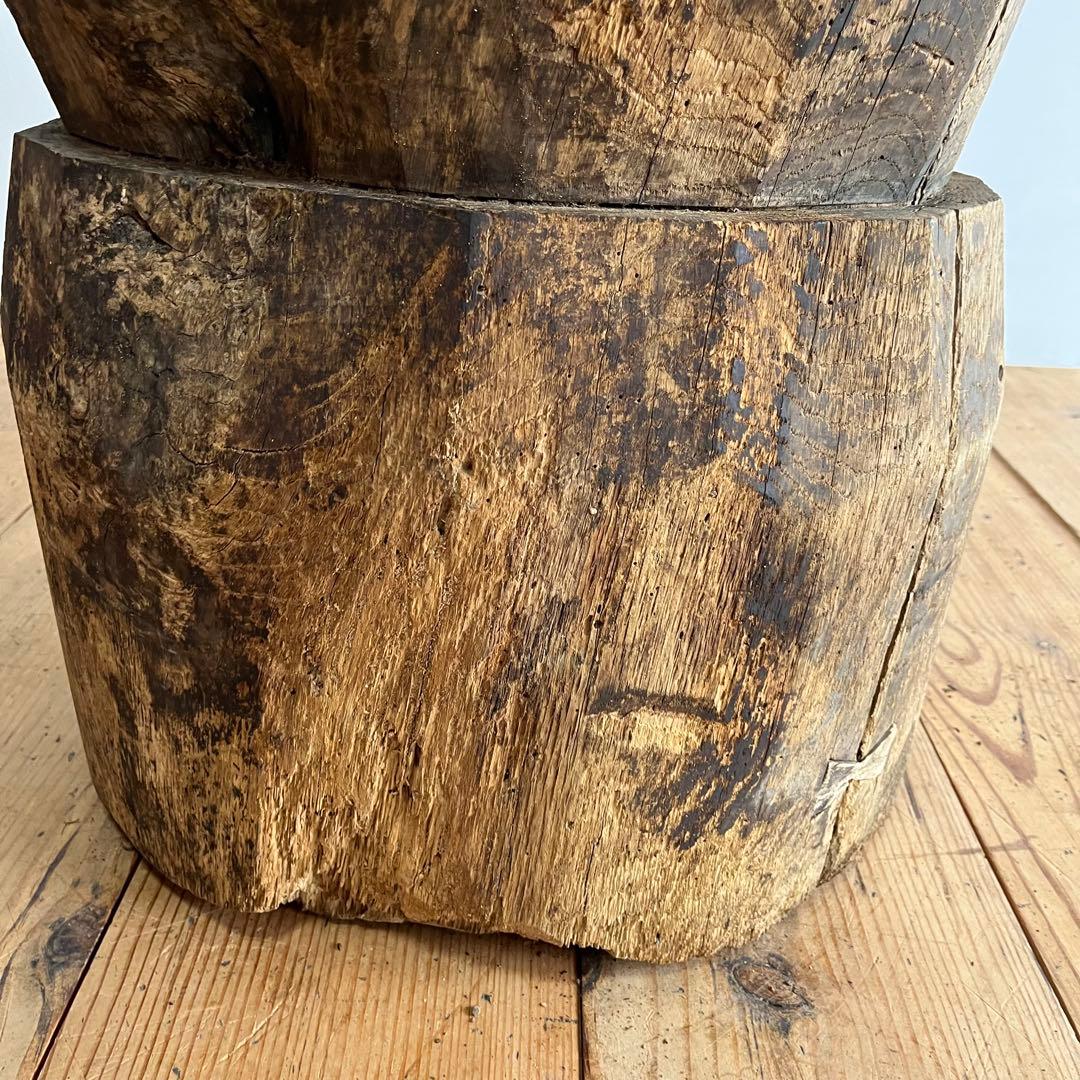 アンティーク ローテーブル 椅子 欅 臼 プリミティブ 無塗装 送料込