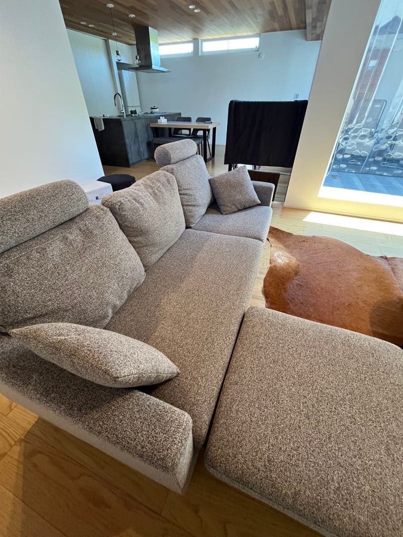 3人掛けカウチソファ ヘッドレスト付 レイアウト自由【引取り限定】