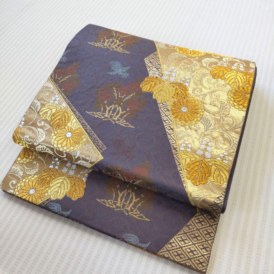 【袋帯】灰紫の気品＊有職文様がずらり並ぶ“雅の世界｜裂取り｜440cm