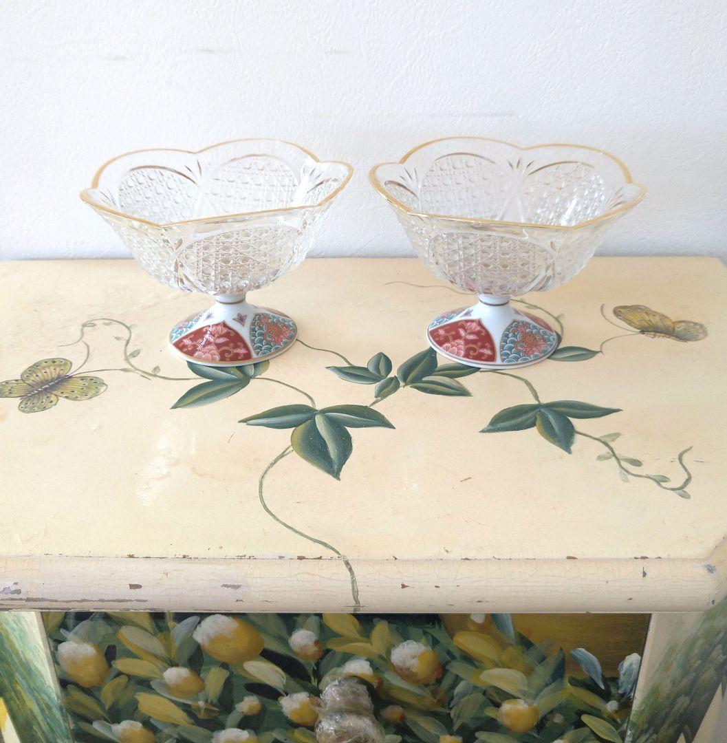 レトロ アンティーク 花びら型ガラスデザートボウル 2個セット 氷コップ
