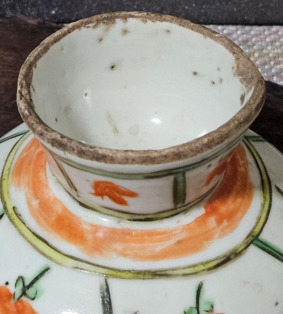 【本物保証❗】15～17世紀　ベトナム古陶磁器　古安南　紅安南　草花文様　高付皿