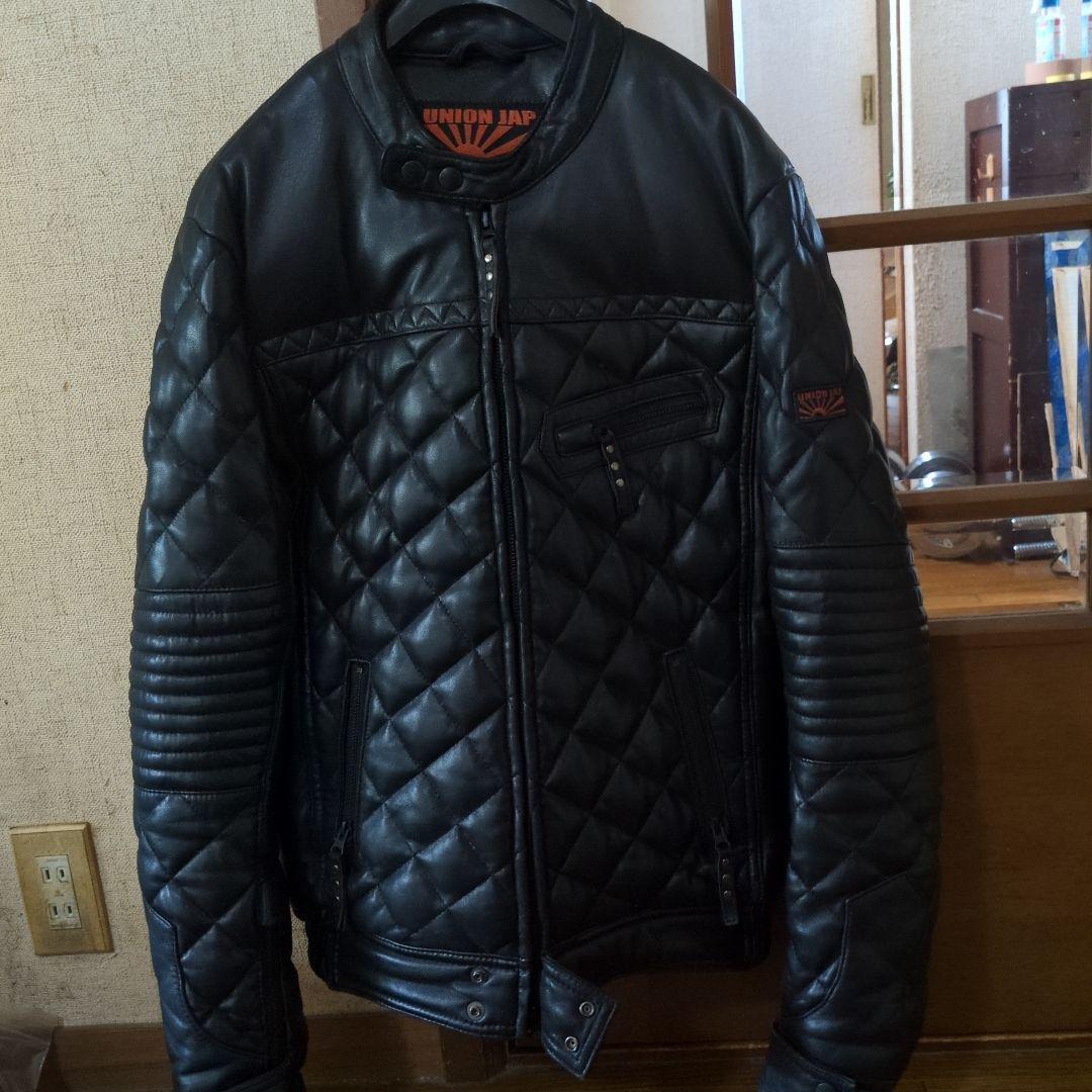 ユニオンジャップシングルライダースダウンジャケットサイズLブラック。