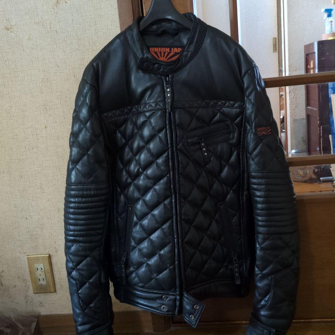ユニオンジャップシングルライダースダウンジャケットサイズLブラック。