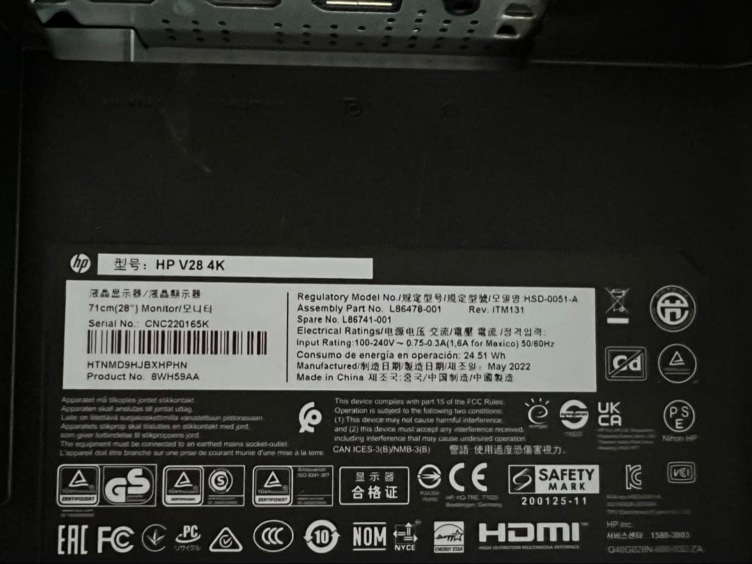 HP製 モニター 黒 V28 4K 27.9インチ 非光沢 ディスプレイ