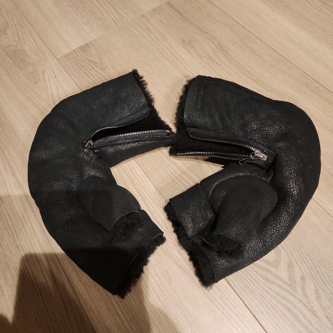 ユリウスJULIUSブラックラムレザーフィンガーレスモコモコグローブ