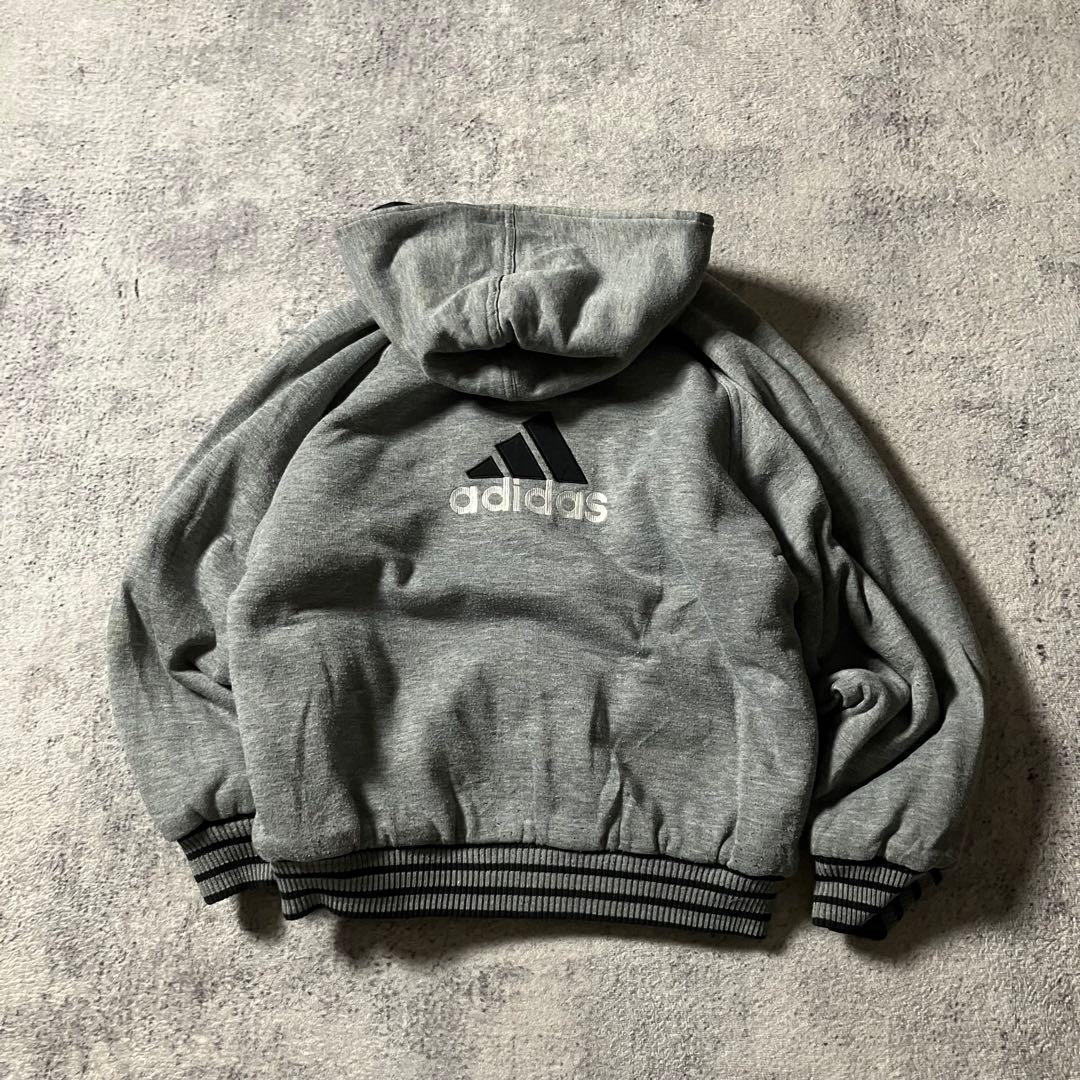 00sadidasリバーシブル刺繍ナイロンスウェットパーカーパフォーマンスロゴ黒