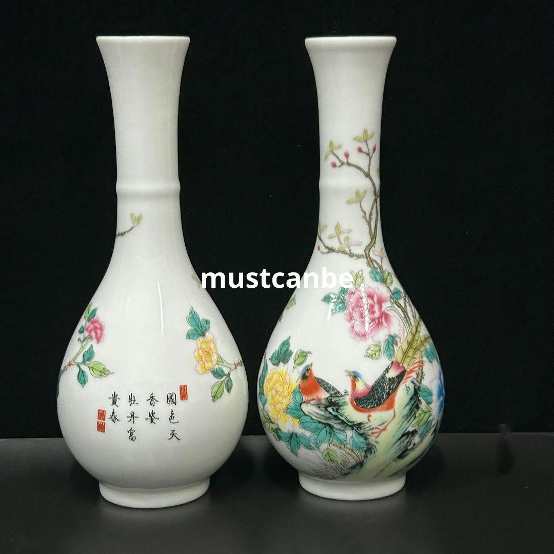 清乾隆牡丹花鳥玉壺春瓶 挿花器 景徳鎮 陶磁器 装飾品 現代工芸品 美術品 置物