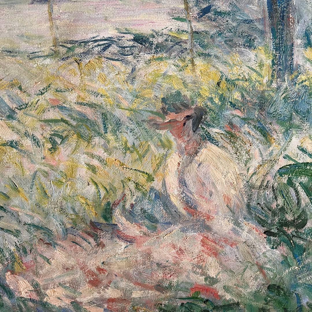 ★秀作★ 手書き油絵 クロード・モネ 柳の下に座る女（大）額付き 絵画