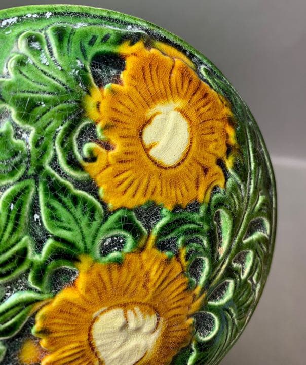 中国 三彩平丸花図香合（印合　合子）　f2220725