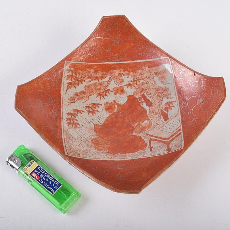 masa　古九谷赤絵銀彩　人物文皿　二種　十客　時代箱付　F　R9004B