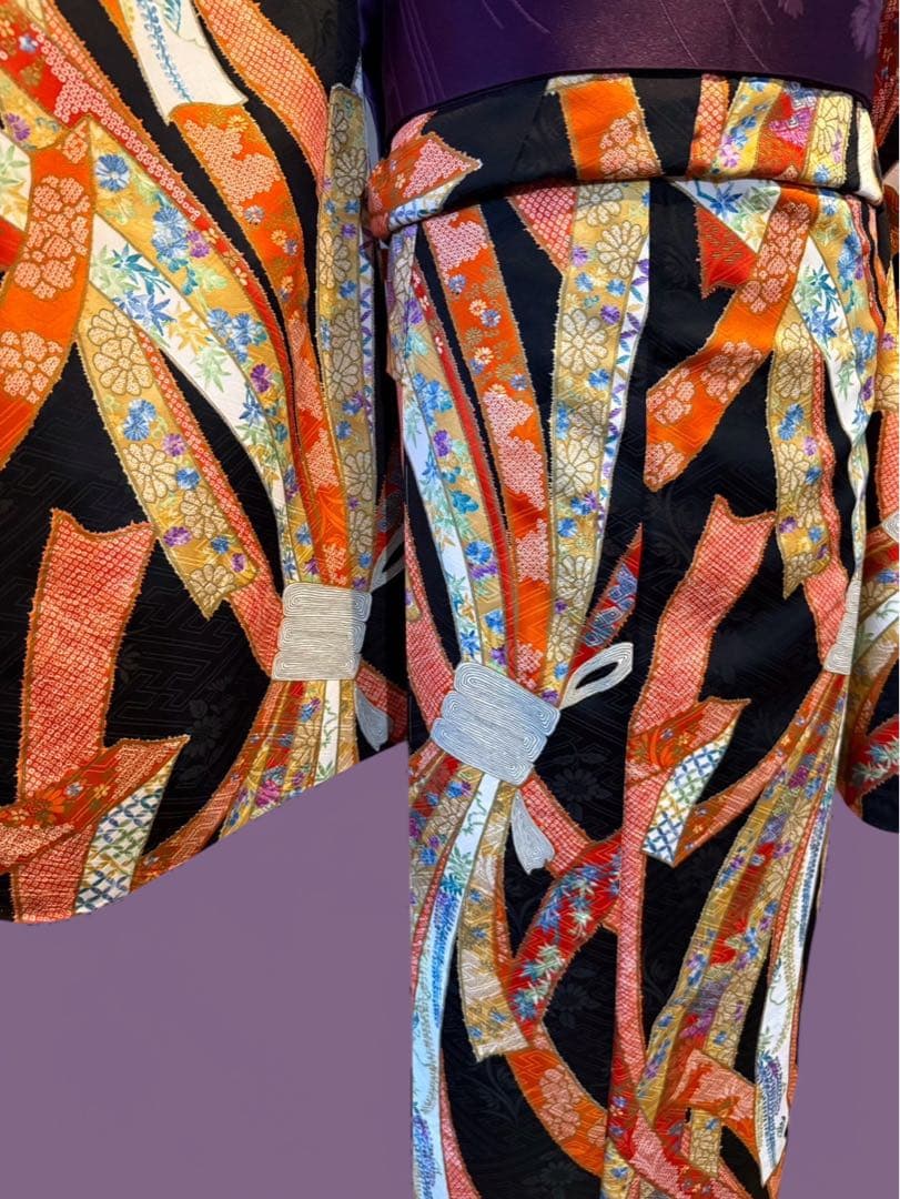 きもの英（はなぶさ）謹製 2尺袖着物 黒地束ね熨斗模様 最高級洗える着物 袴