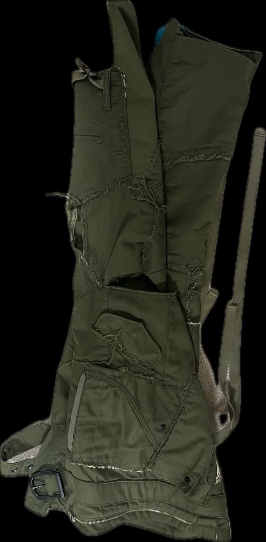 オリーブ パッチワーク カーゴパンツ