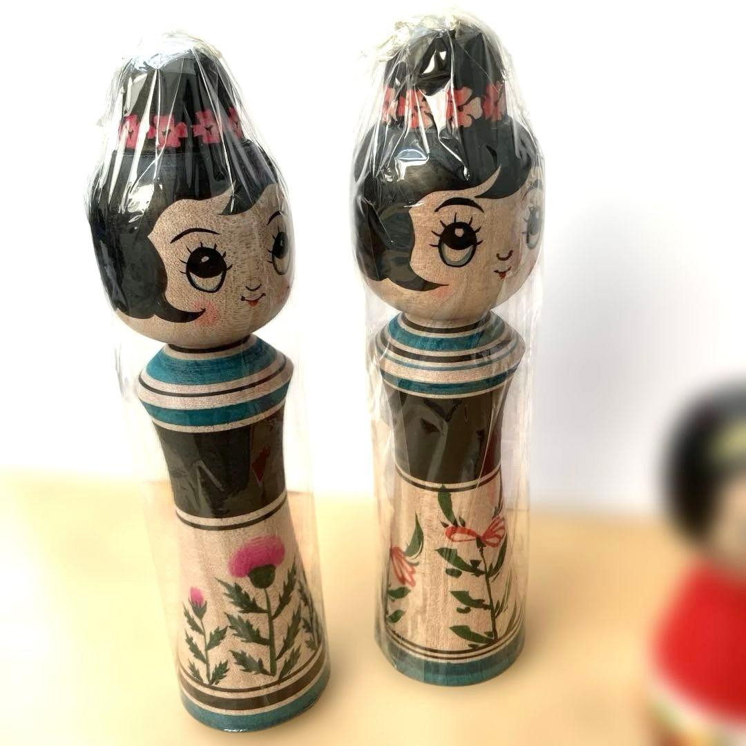 こけし　北山盛治　裕美　親子こけし　猫耳リンゴ　林檎こけし　3体セット　北山裕美