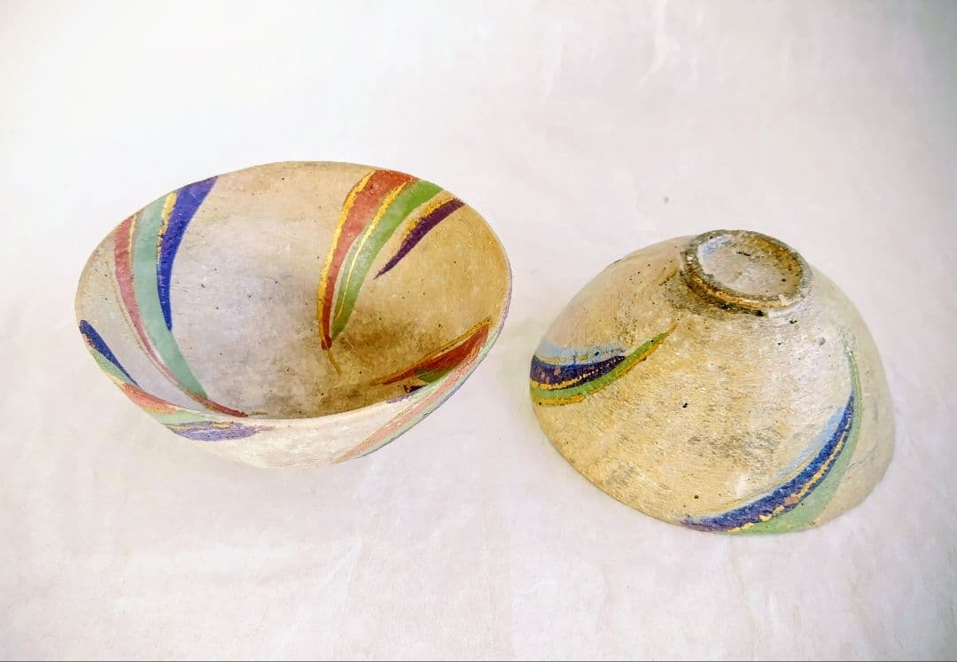 彩文碗二点 (杉浦康益 作) 未使用 新品同様
