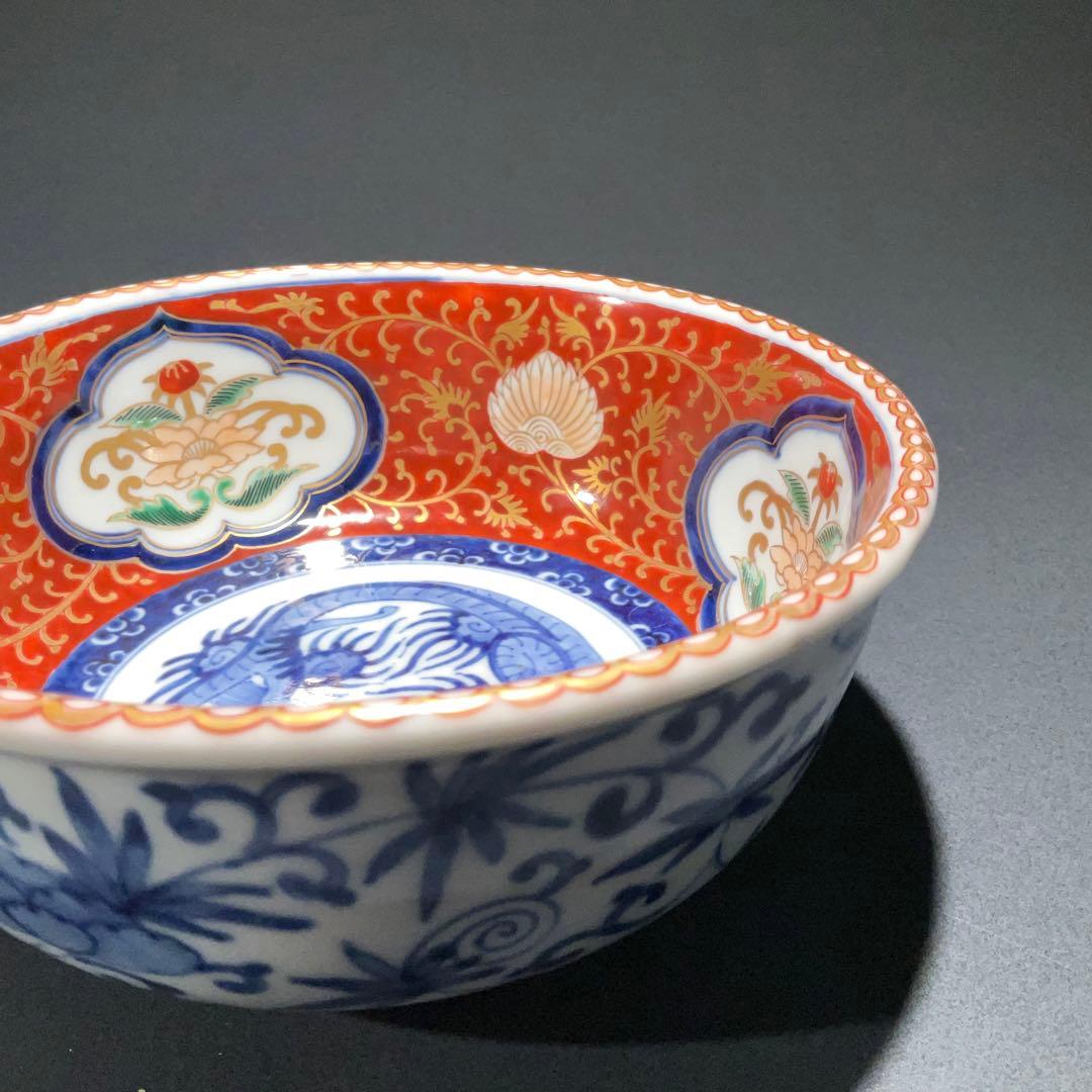 伊万里金襴手唐花図鉢Φ17㎝　骨董　古伊万里　江戸幕末 6R0919w2ダA