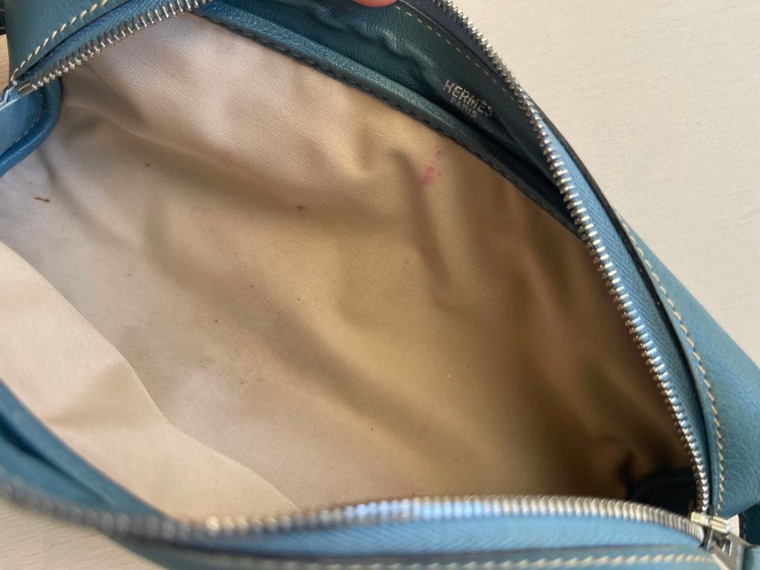 HERMES エルメス レザー ペンケース ポーチ ブルー系 シルバー金具