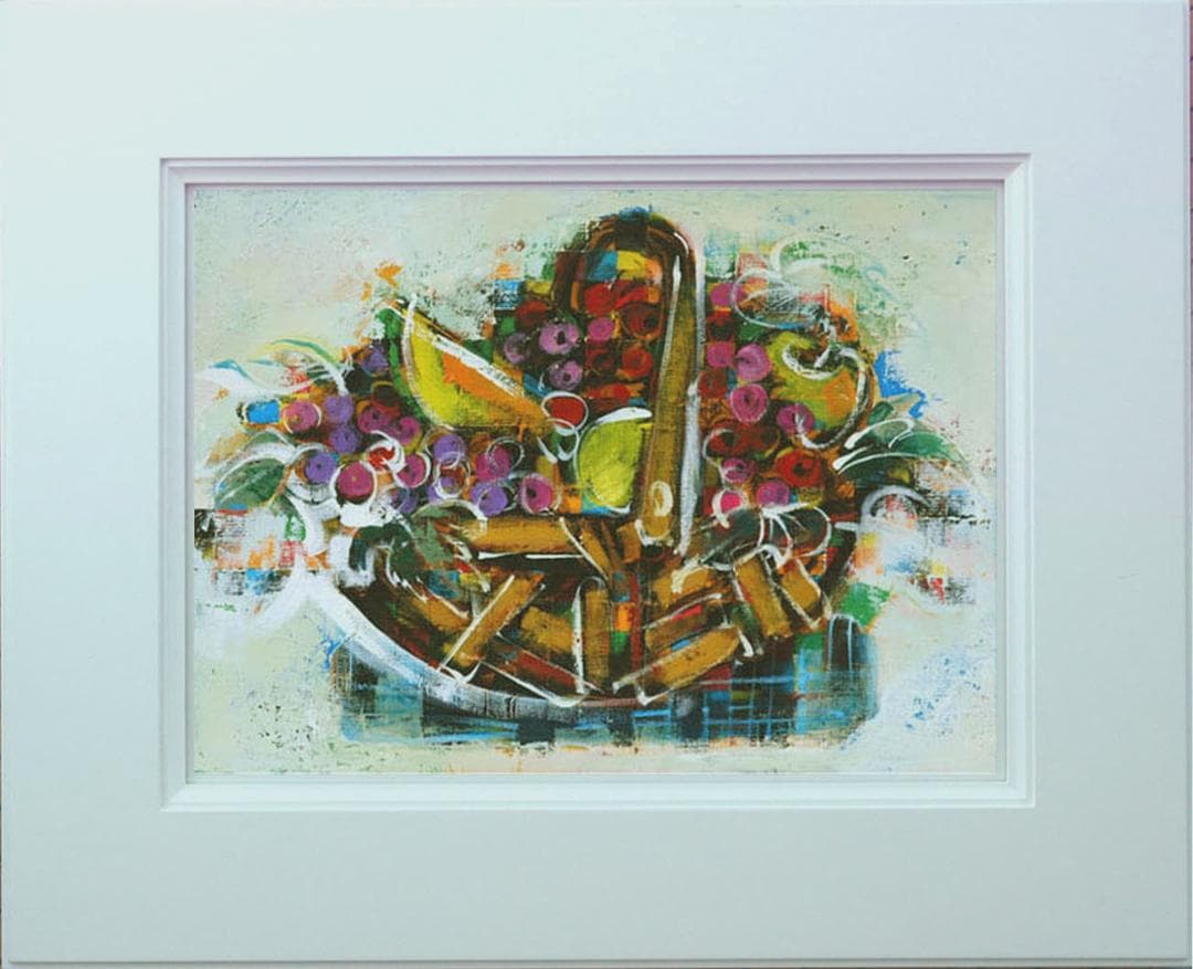 油絵 菅家令子 インテリア 額付(黒) uF6-061403 静物 フルーツ