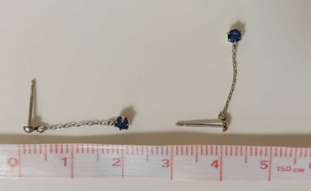 PT900 青いストーン チェーンピアス