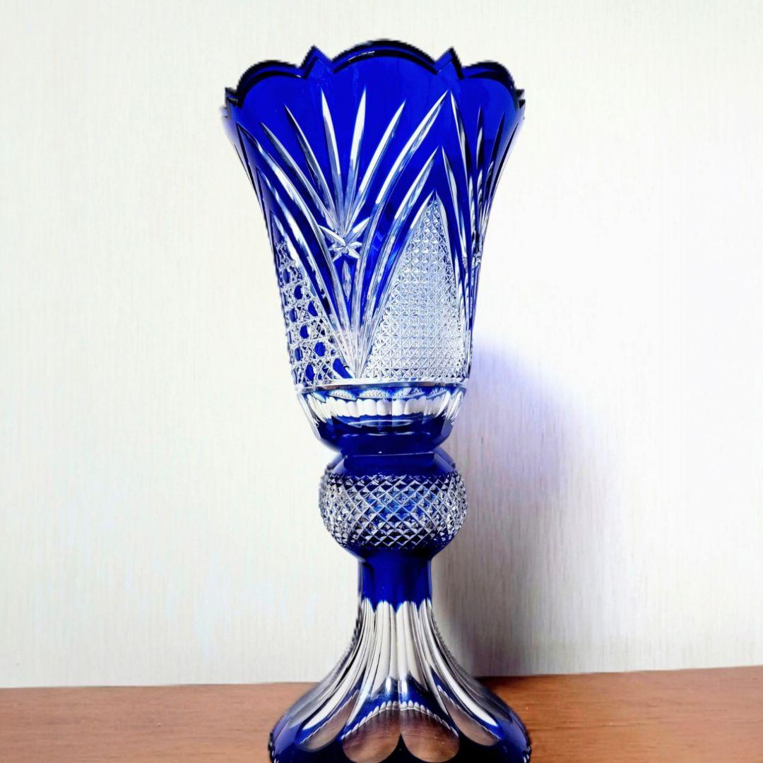 チェコボヘミア花瓶　青　　オブジェ　ビンテージ
