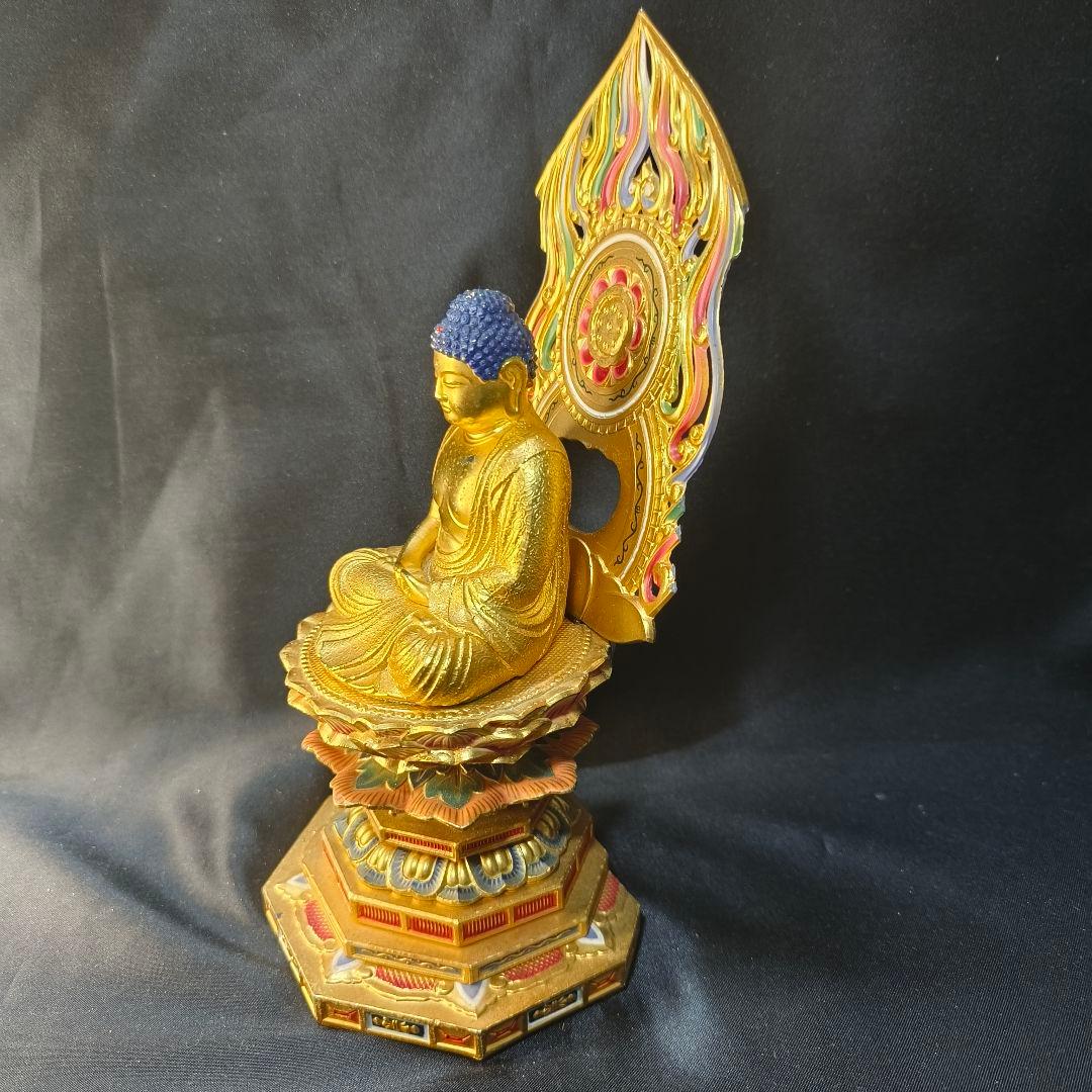 仏教美術 阿弥陀仏座像 銅製鍍金色彩仏像 時代物 旧家蔵出し コレクター放出美品