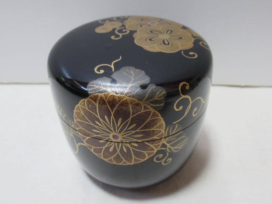 茶道具　菊梅唐草蒔絵　大棗　西條一斎製　共箱