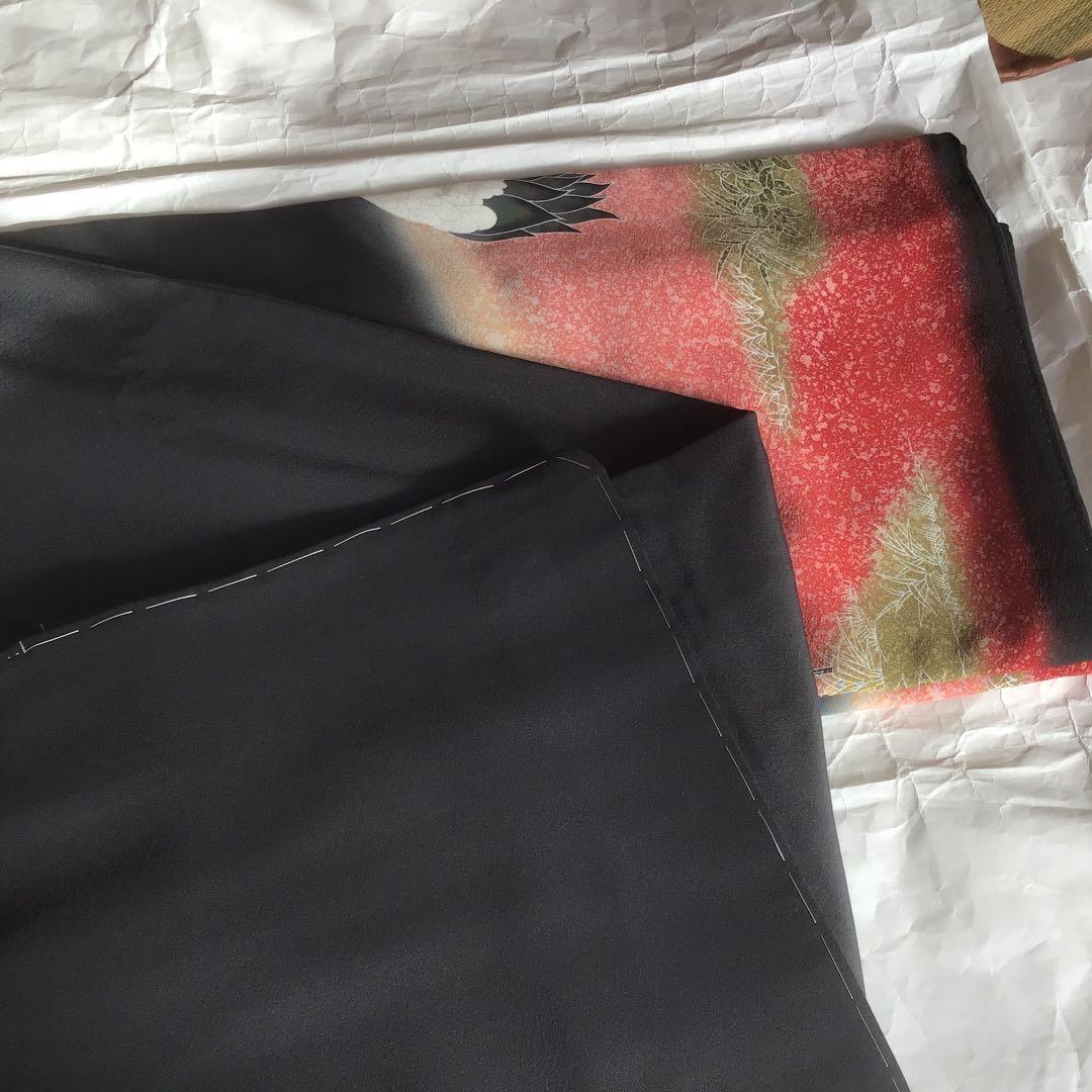 留袖リメイクワンピース❣️郡鶴　一部刺繍4L 着丈126