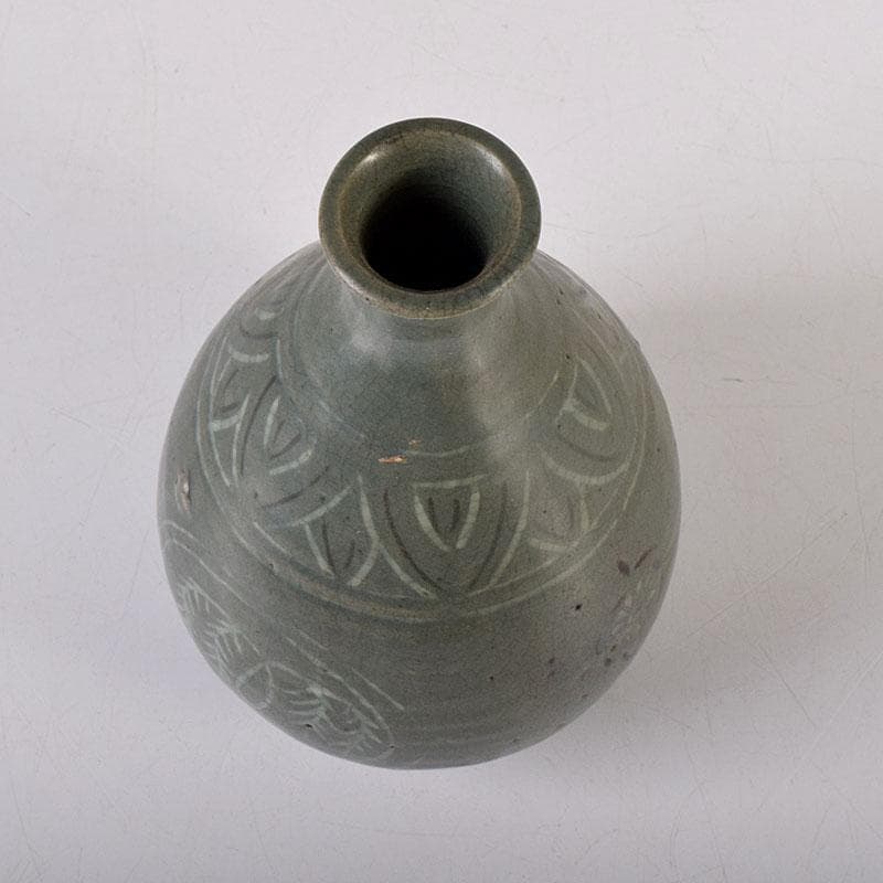 李朝　高麗青磁　象嵌花文　徳利　V　R7994