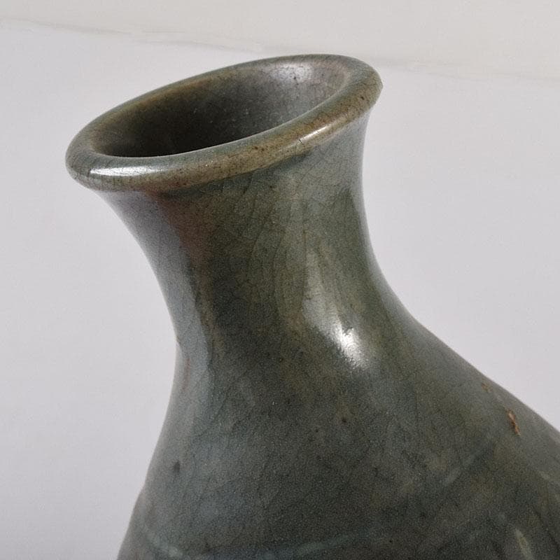 李朝　高麗青磁　象嵌花文　徳利　V　R7994