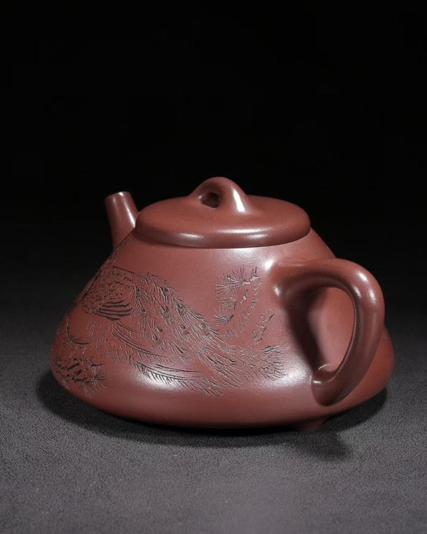 中国古美術・原鉱赤泥子冶石瓢紫砂壺・底款：景舟手製・紫砂壺・急須・茶道具・置物