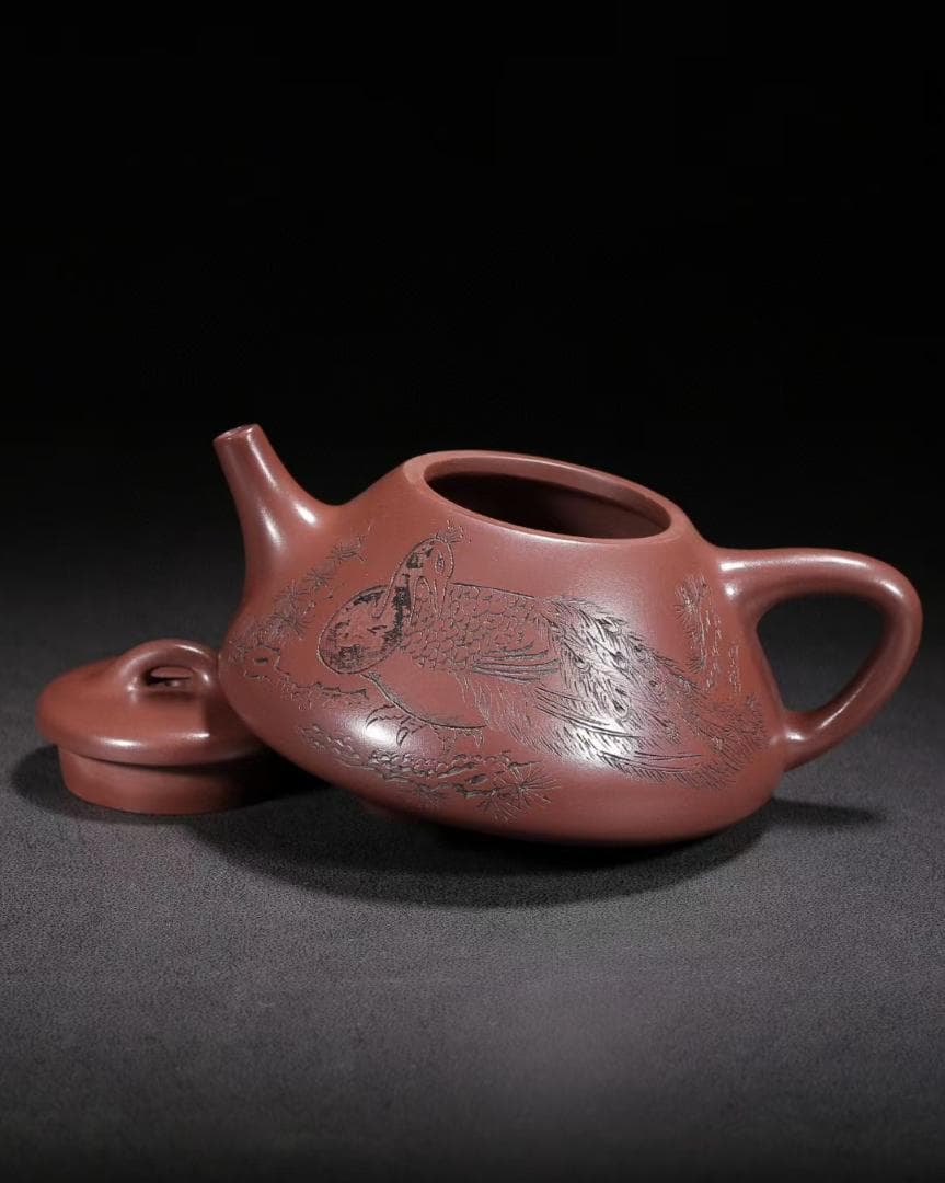 中国古美術・原鉱赤泥子冶石瓢紫砂壺・底款：景舟手製・紫砂壺・急須・茶道具・置物
